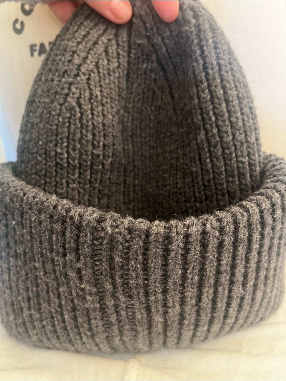 ACNE STUDIO Gray Ribbed Knit Beanie Hat with Patch. Worn twice - Picture 4 of 5